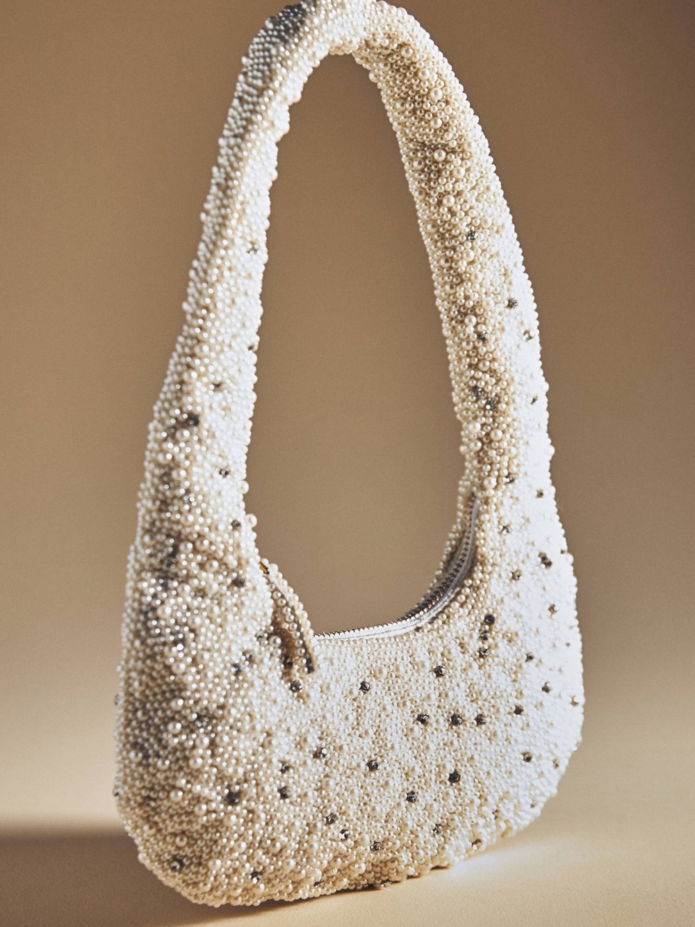 Anthropologie Ellie Pearl Beaded Slouchy Shoulder Bag Ivory NWT